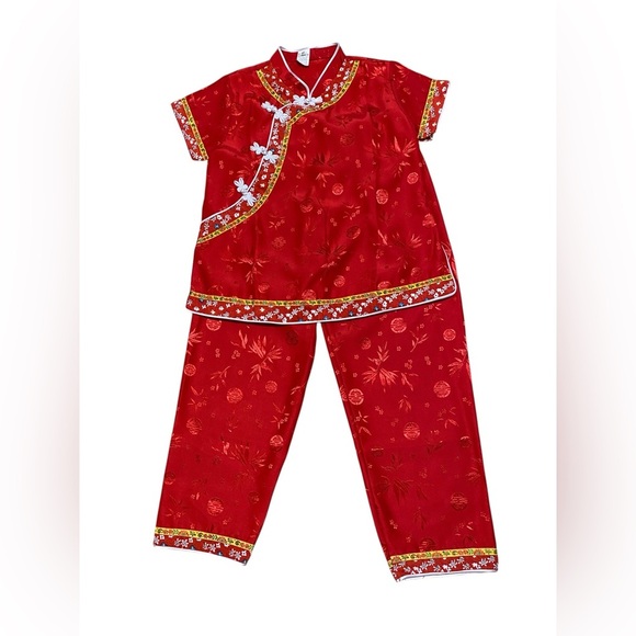 Geisha Girl Size 10 Red Qipao, Costume, Chinese Traditional Two Piece Set. - Picture 1 of 9